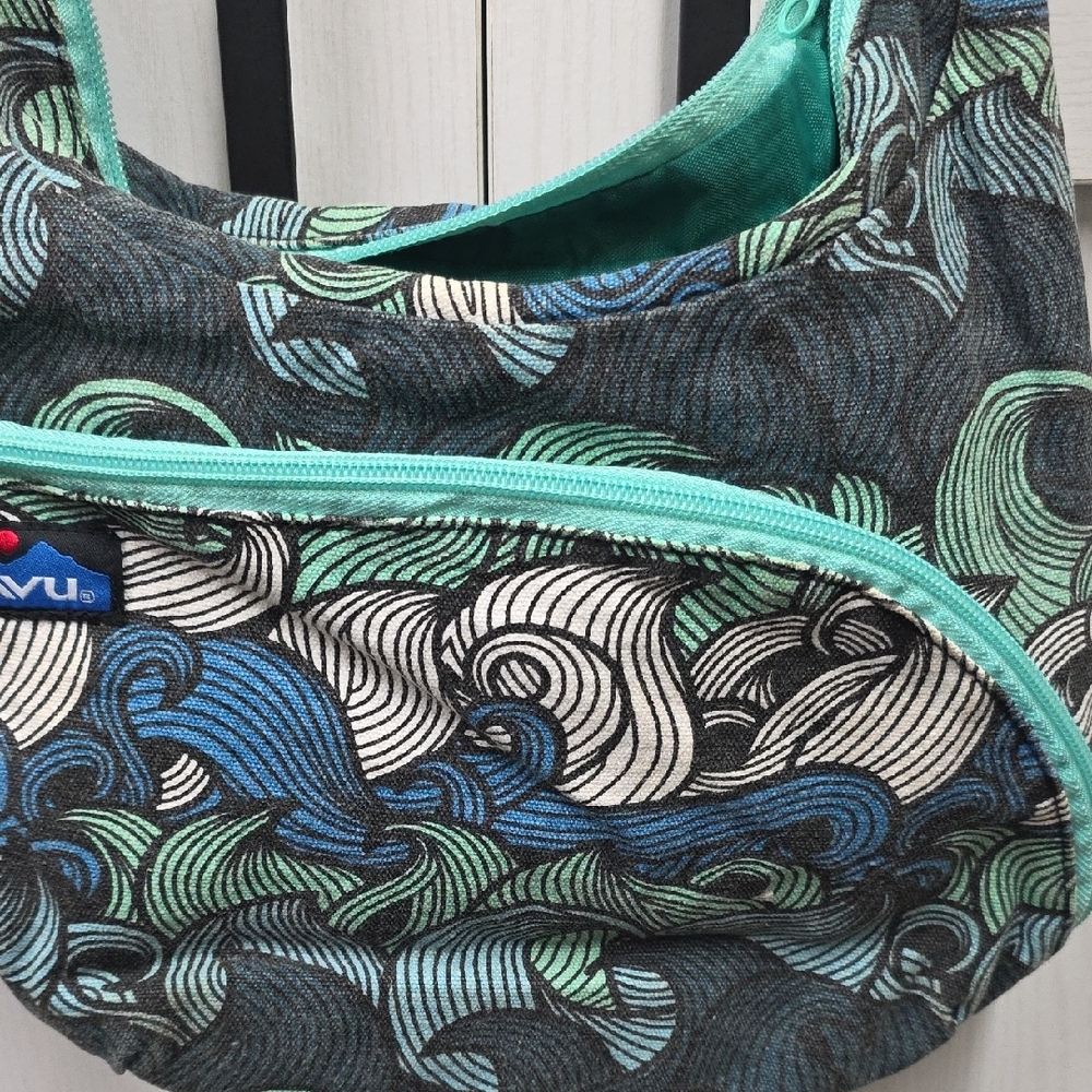 Kavu Swirl Pattern Shoulder Bag - Teal and Black - Picture 3 of 12